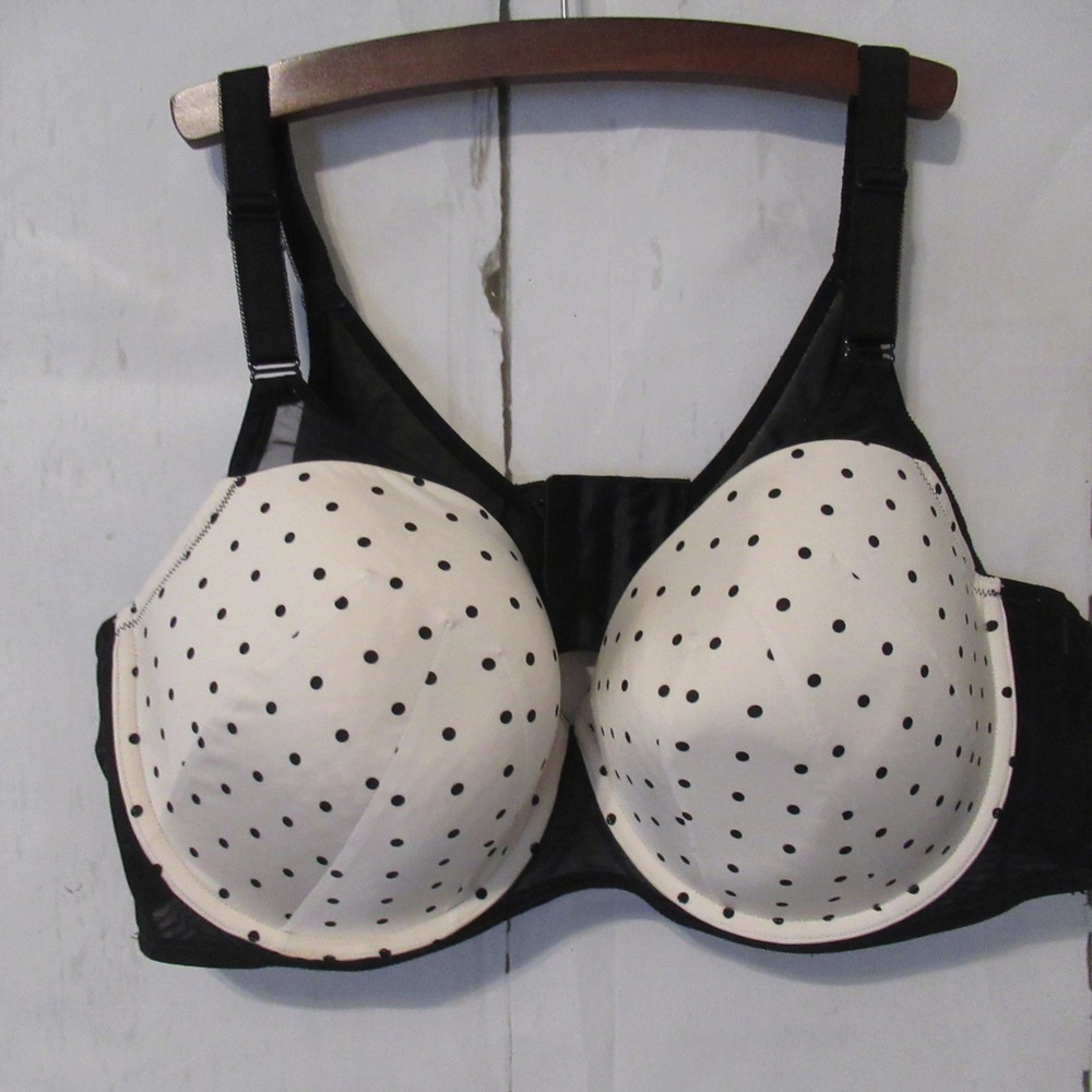 Torrid Curve Bra 46C Perfect T Shirt Lightly Lined Black Polka Dot Underwire